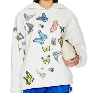 Women's White Butterfly Print Hoodie